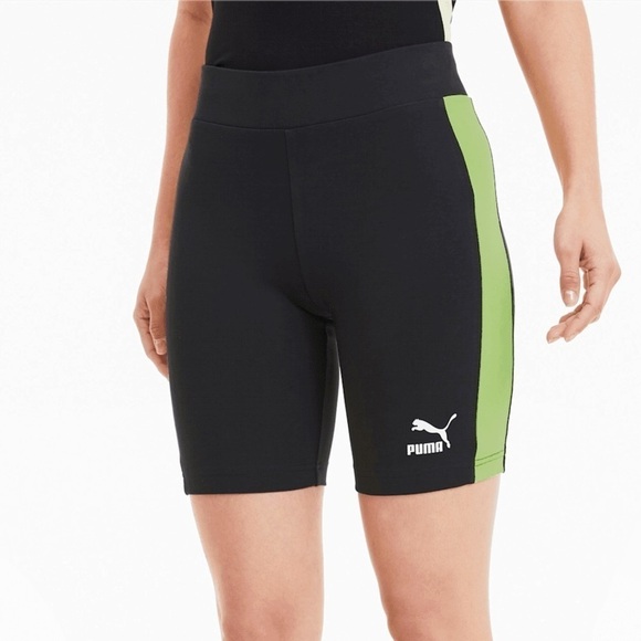 Puma Classics Biker Shorts 7" White Stripe Black High Rise Waisted Size XS - Picture 1 of 11